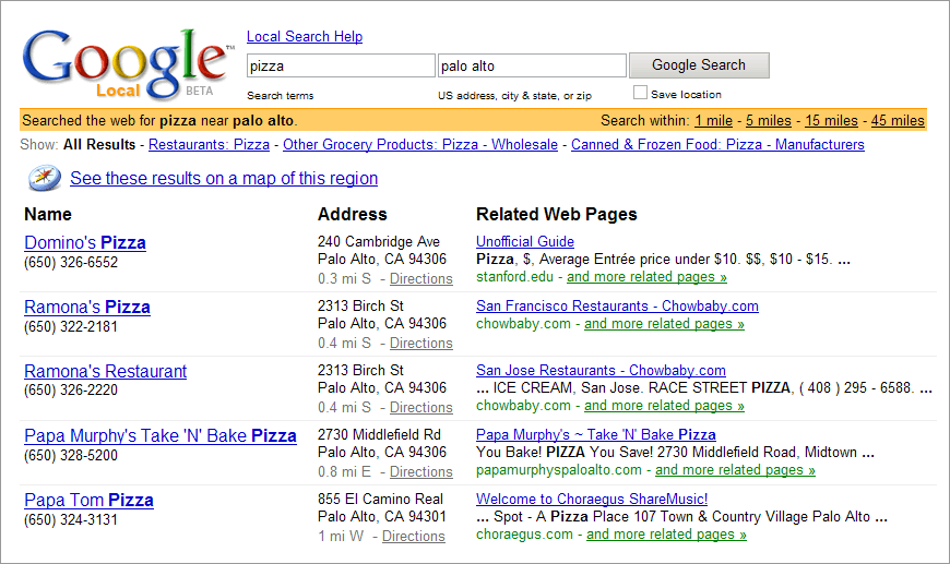 Google Local results (2004)
